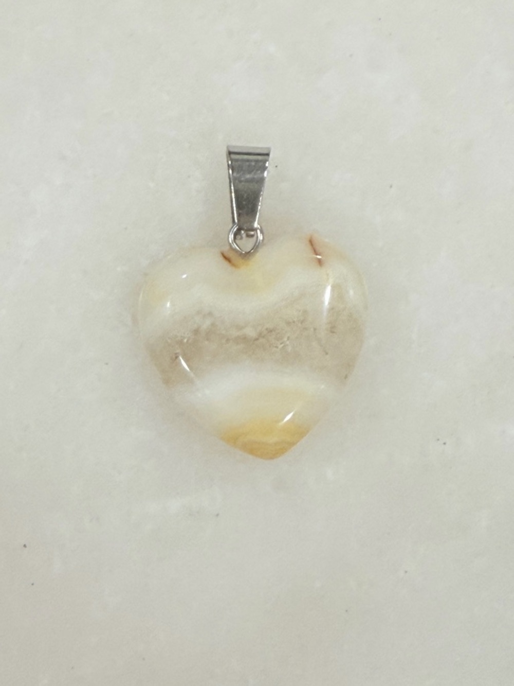 Heart-Shaped Cream and White Agate Stone Pendant